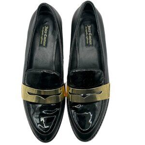 Juicy Couture Loafers Black Patent Leather Gold Accent Slip On Shoes